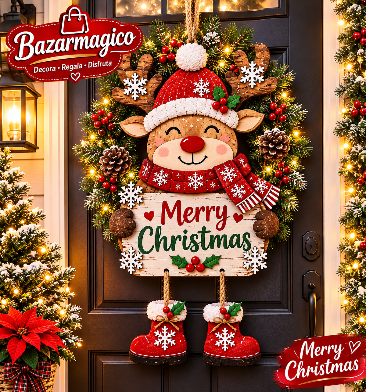 COLGANTE NAVIDEÑO DECORATIVO DE RENO PARA PUERTA