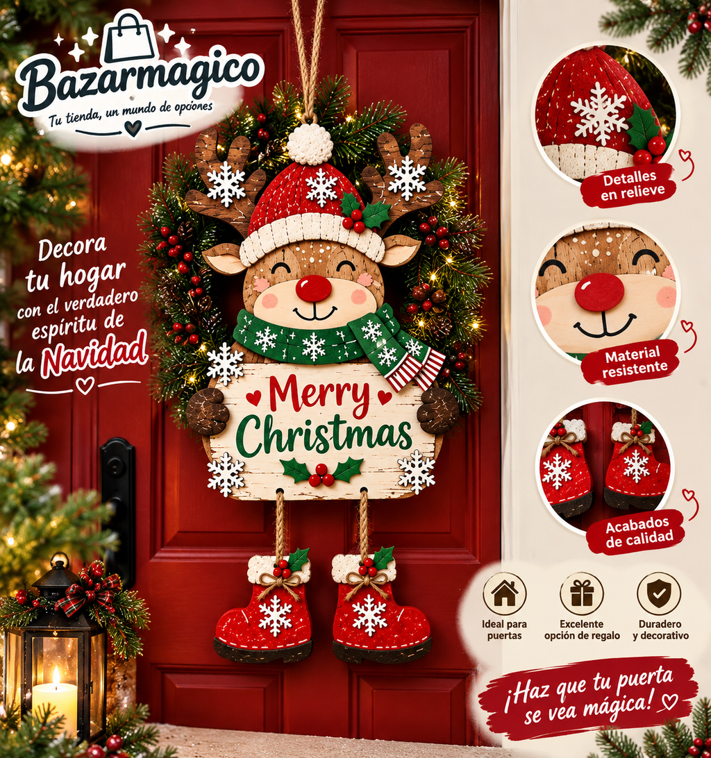 COLGANTE NAVIDEÑO DECORATIVO DE RENO PARA PUERTA